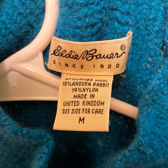 Eddie Bauer Cable Knit Fisherman Teal Blue Turtleneck Sweater Women’s Size M. - Picture 2 of 2